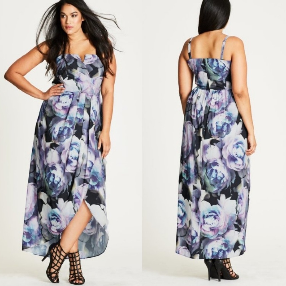 City Chic luminous printed faux wrap dress